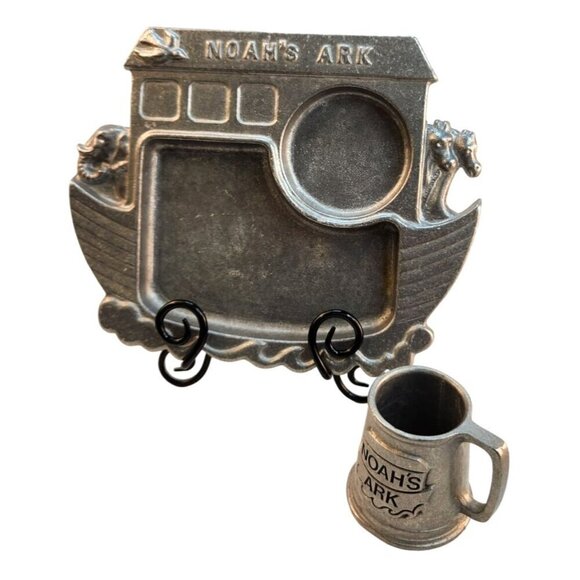Noahs Ark Pewter Plate Trey & Mug Set Communion Religious Vintage York Metal 197 - Picture 9 of 9
